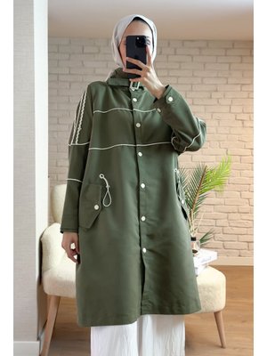 Haki Beli Lastik Büzgülü Trençkot