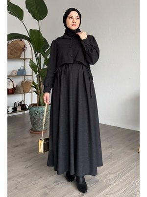 Yandan Büzgülü Jileli Ceket Antrasit Takım