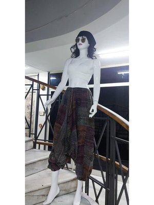 Renkli Hint Otantik Yıkamalı Taşlanmış Patchwork Şalvar Pantolon Renkli Hint Otantik Yıkamalı Taşlanmış Patchwork Şalvar Pantolon