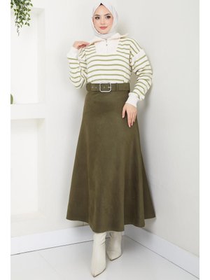 Haki Kemerli Süet Mevlana Etek