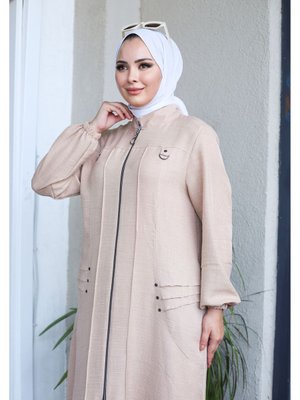 Kadın Drop Detaylı Cepli Keten Kap