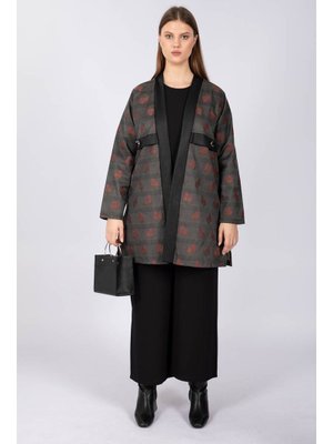 Büyük Beden Deri Detaylı Desenli 3'lü Takım Renkli