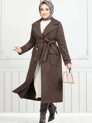 Manşeti Düğmeli Kaşe Kaban M Kahve