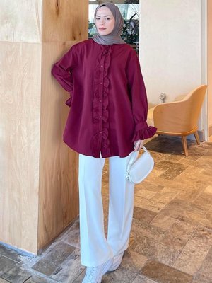 Flores Fırfırlı Tunik Bordo