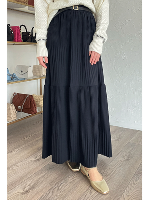 Piliseli Scuba Krep Lacivert Etek