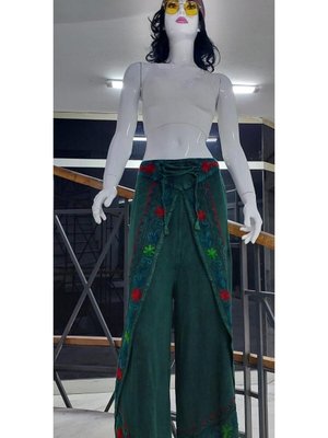 Yeşil Otantik Nakış İşlemeli Harem Şalvar Pantolon