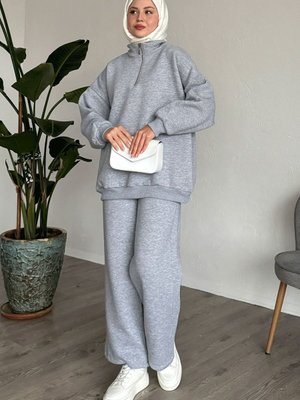 Şardonlu Fermuarlı Gri İkili Takım Şardonlu Fermuarlı Gri İkili Takım