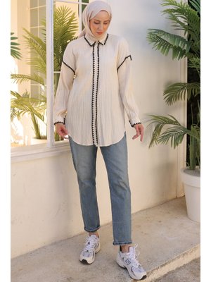 Taş Rengi Nakış Detaylı Gömlek