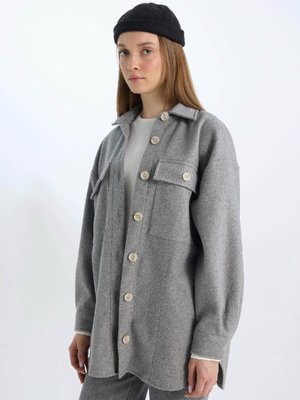 Relax Fit Yaka Cepli Düğmeli Gömlek Ceket D1302ax24wn