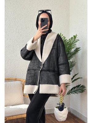 Taş Rengi İçi Peluşlu Kısa Mont