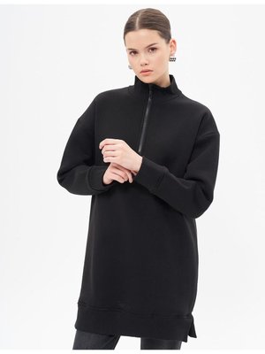 Düşük Omuz Fermuar Kapamalı Sweatshirt Siyah Düşük Omuz Fermuar Kapamalı Sweatshirt Siyah