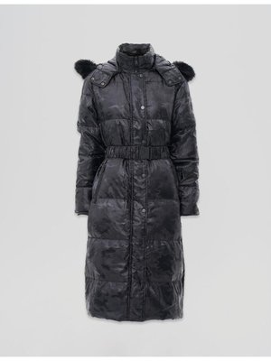 Kamuflaj Desen Kaz Tüyü Dolgulu Mont Siyah