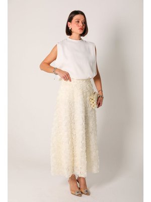 Krem Güllü Etek