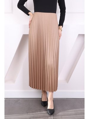 Vizon Deri Görünümlü Piliseli Etek Vizon Deri Görünümlü Piliseli Etek