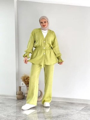 Saten Kumaş Beli Lastikli İkili Takım