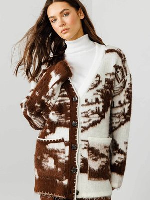 Desenli Kahve Hırka Desenli Kahve Hırka