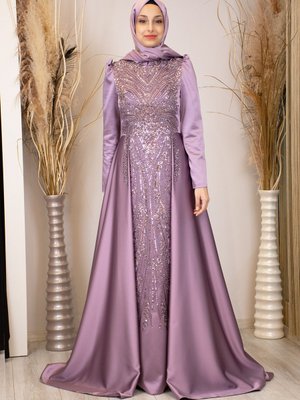 Kuyruklu Damla Abiye Elbise Lila Kuyruklu Damla Abiye Elbise Lila