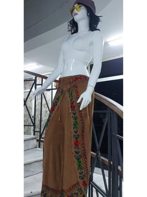 Camel Otantik Nakış İşlemeli Harem Şalvar Pantolon