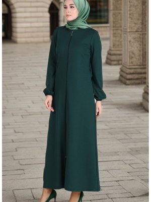 Boydan Fermuarlı Kolu Lastikli Ferace Boydan Fermuarlı Kolu Lastikli Ferace