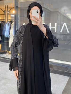 Simli İçlikli Elbise Gümüş