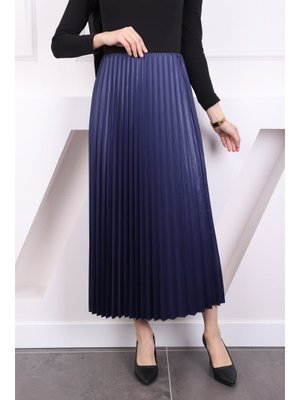 Lacivert Deri Görünümlü Piliseli Etek Lacivert Deri Görünümlü Piliseli Etek