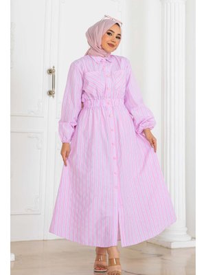 Pembe Çizgili Gömlek Elbise