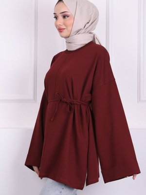 Bordo Dikiş Detaylı Yanları Yırtmaçlı Sweatshirt Bordo Dikiş Detaylı Yanları Yırtmaçlı Sweatshirt