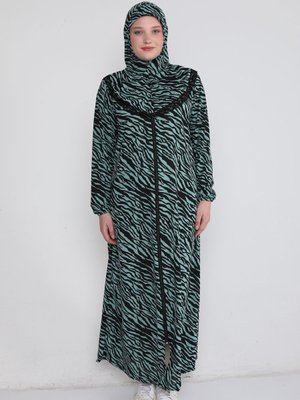 Kendinden Türbanlı Fermuarlı Kadın Namaz Elbisesi