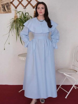 Bebe Mavisi Geniş Yakalı Marul Kol Elbise