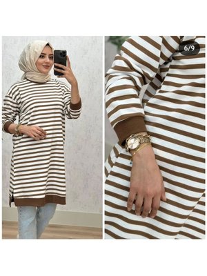 Büyük Beden Bisiklet Yaka Iki Iplik Penye Terletmeyen Kumaş Basic Çizgili Tunik Büyük Beden Bisiklet Yaka Iki Iplik Penye Terletmeyen Kumaş Basic Çizgili Tunik