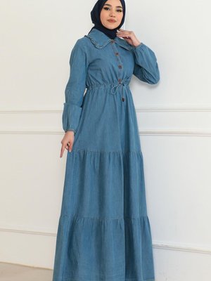 Açık Mavi Bağcık Detaylı Kot Spor Elbise