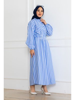 Mavi Çizgili Gömlek Elbise