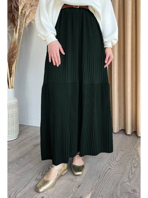 Piliseli Scuba Krep Zümrüt Yeşili Etek