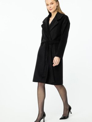 Siyah Beli Kuşaklı Kaşe Kaban Siyah Beli Kuşaklı Kaşe Kaban