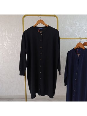 Triko Hırka Bisiklet Yaka Düğmeli Rayon Kumaş Merserize Kalite Dokuma Siyah