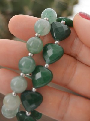 Çok Renkli Aventurin Ve Yeşim Taşlı İkili Bileklik