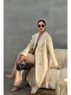 Ekru Kolları Nakış Detaylı Oversize Kaban