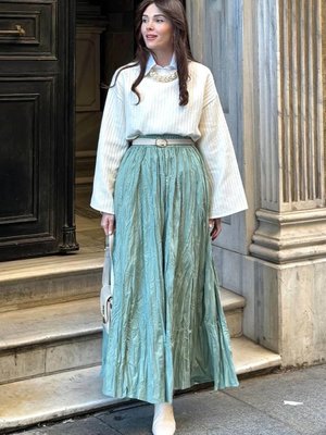 Mint Yeşili Kraşlı Bohem Etek