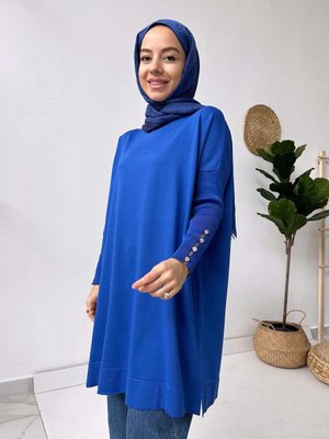 Kol Detay Merserize Tunik Saks Mavi