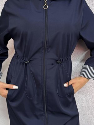 Lacivert Bel Tünelli Çizgili Trençkot Lacivert Bel Tünelli Çizgili Trençkot