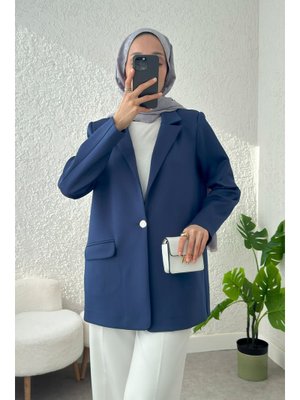 Lacivert Tek Düğmeli Blazer Ceket