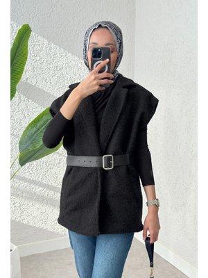 Siyah Sabit Kemerli Keçe Yelek