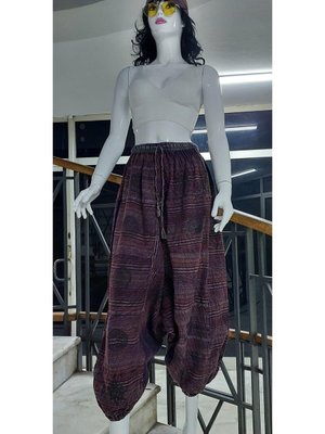 Renkli Hint Otantik Yıkamalı Taşlanmış Şalvar Pantolon