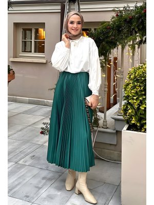 Zümrüt Yeşili Pliseli Etek