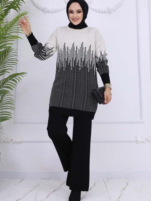 Desenli Triko Takım Siyah