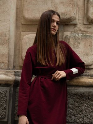 Oversıze Uzun Rahat Elbise Bordo