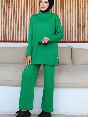 Fitilli Düğmeli Takım Yeşil