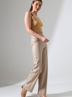 Kadın Cepli /bol Paça Deri Pantolon /faux Leather Pants