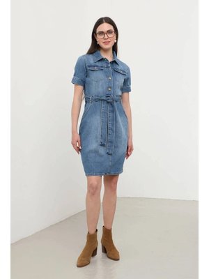 Blue White Kısa Kol Jean Elbise Standart