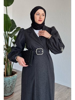 Boncuk İşlemeli Kemerli Antrasit Kap Boncuk İşlemeli Kemerli Antrasit Kap